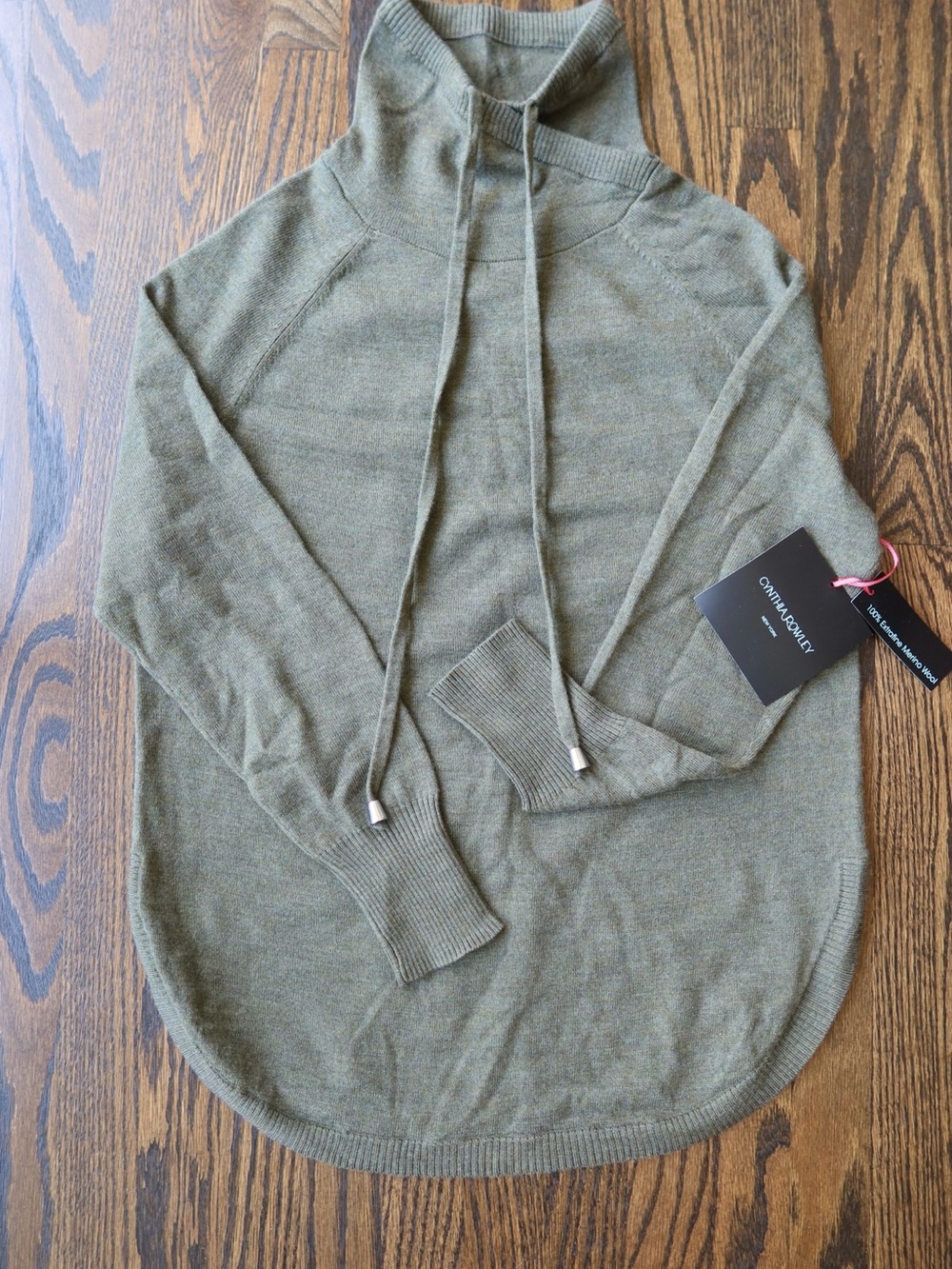 Cynthia Rowley Olive Drawstring Turtleneck Sweater